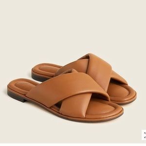 J. Crew Delta criss cross brown leather slides Sandals 9